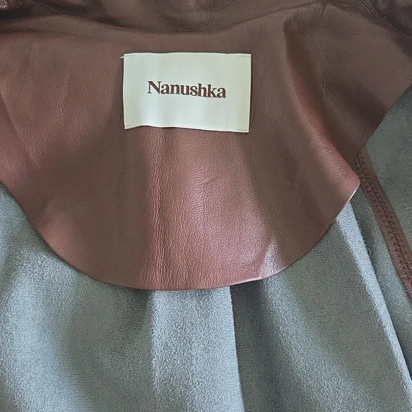 Nanushka Deep Brown Vegan Leather Mini Long Sleeves Dress Small - Picture 7 of 8